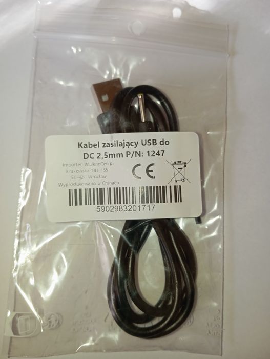 Kabel zasilający  USB -  2,5mm DC 5V