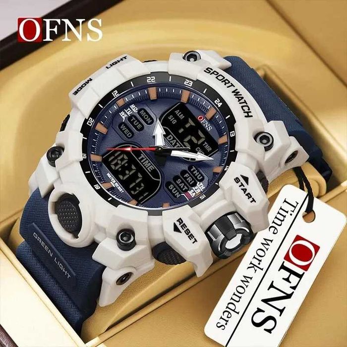 Zegarek męski OFNS sportowy analogowo cyfrowy elektroniczny LED WR50