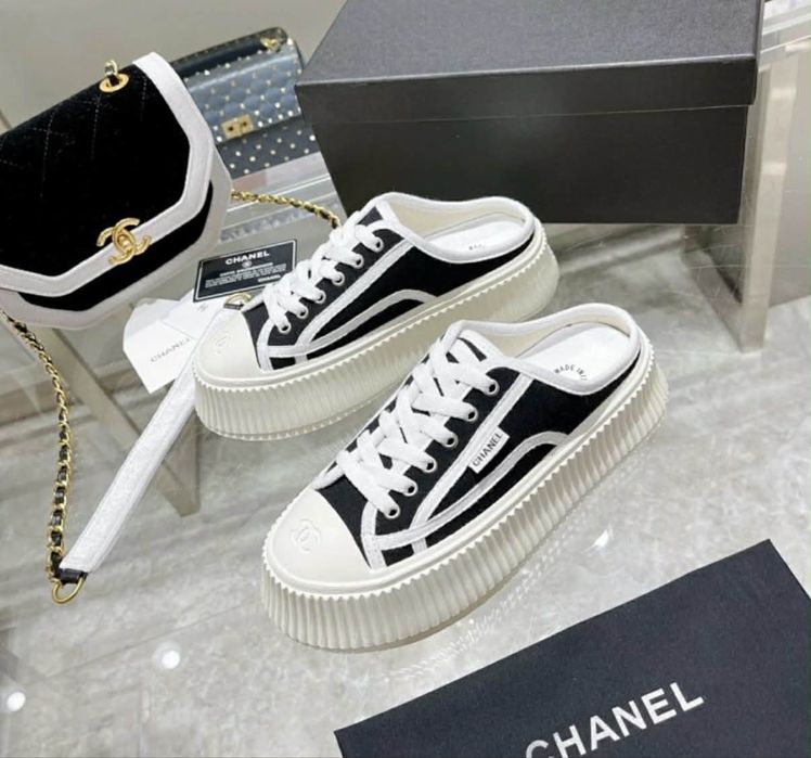 Buty trampki chanel bialo czarne 24 cm 38 rozmiar