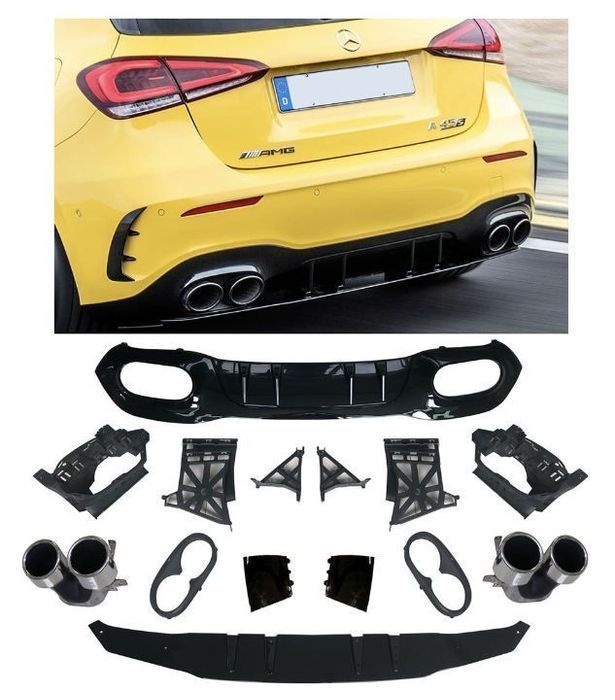 Difusor Traseiro Mercedes Class A (W177) Look A45 (Ponteiras Cromadas)