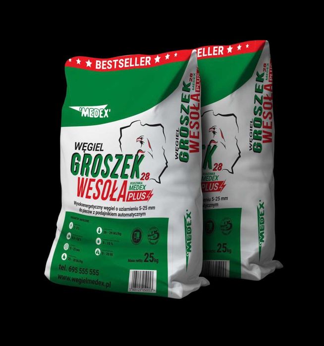 Węgiel Groszek, workowany - ”MEDEX WESOŁA RODZINKA PLUS 28" - paleta 1000 kg.