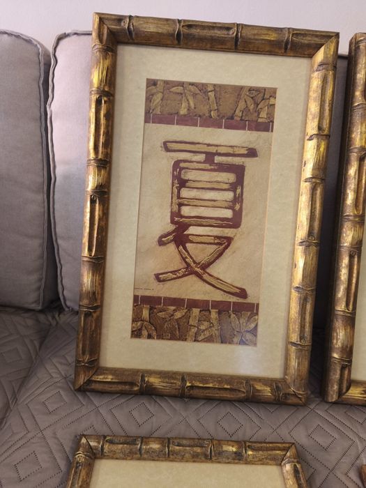 Quadros exóticos com moldura estilo bambu dourado