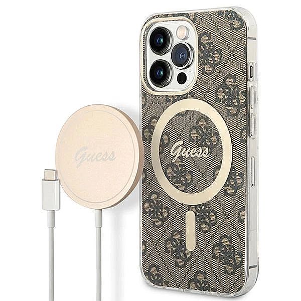 Etui Guess 4G Print MagSafe na iPhone 13 Pro + ładowarka indukcyjna -