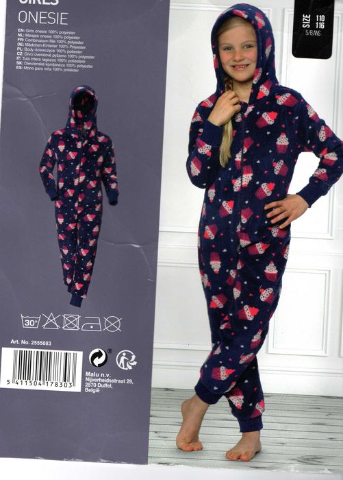 2726 Ciepła Polarowa Jesienna Dziecięca Piżama Dla Dziewczynki 110/116