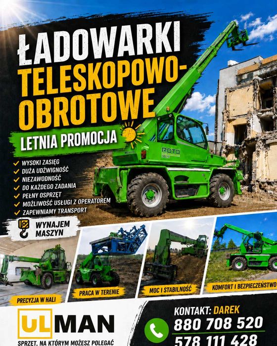 Ładowarka Teleskopowa Manitou Wynajem Usługi - Udźwig 10 TON