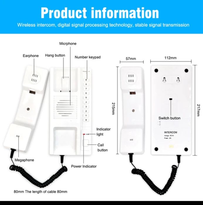 2 szt. Telefon interkom bezprzewodowy