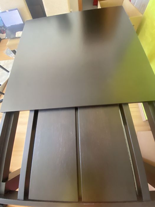 Mesa de jantar extensível em madeira castanho escuro 140 (200)x 140 cm