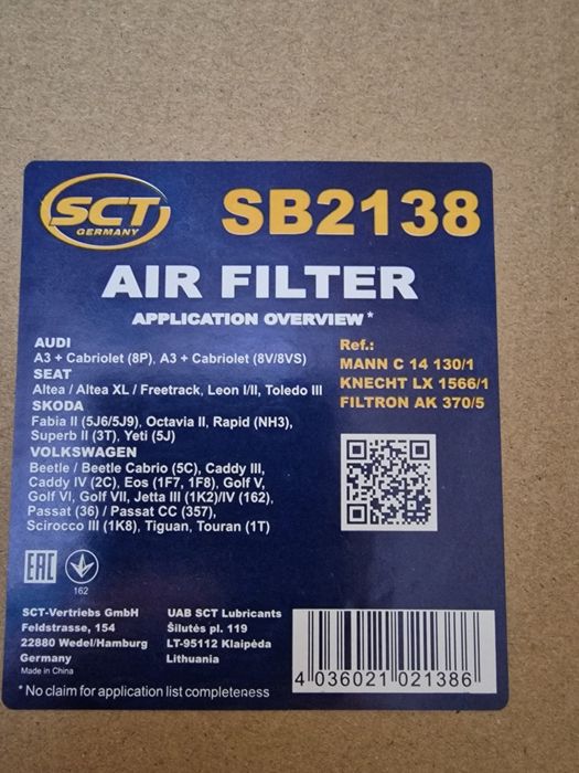 Air filter Filtr powietrza sb2138 ak370/5