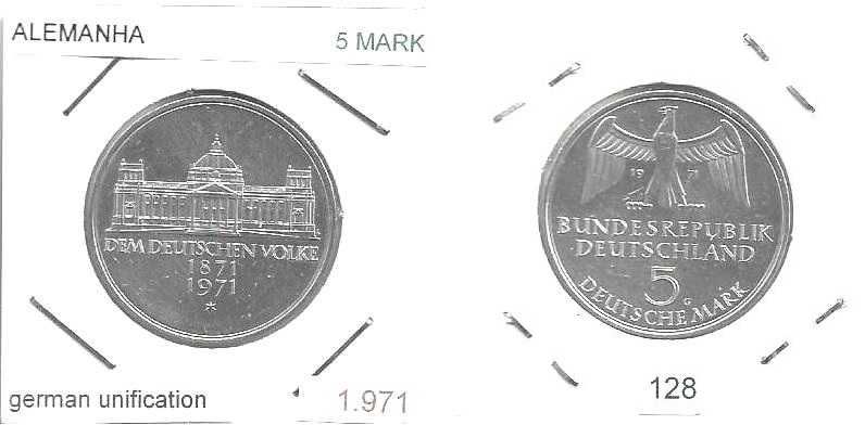 Alemanha - 5 Mark - 1971-G - Fundação  Império Alemão - Moeda de Prata