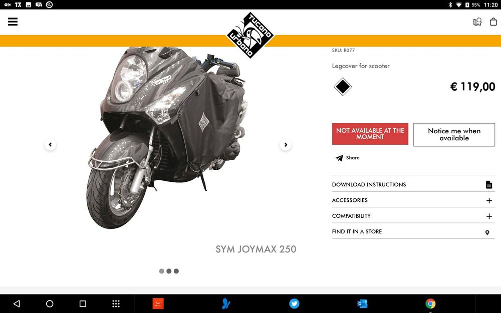 manta tucano urbano R-077 Sym joymax 125 250/evo 300/RV
