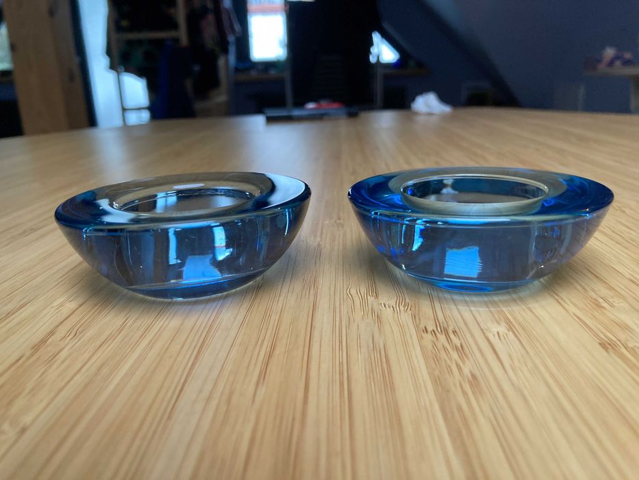 Świecznik na tealight niebieskie szkło 2 sztuki komplet osłonki IKEA