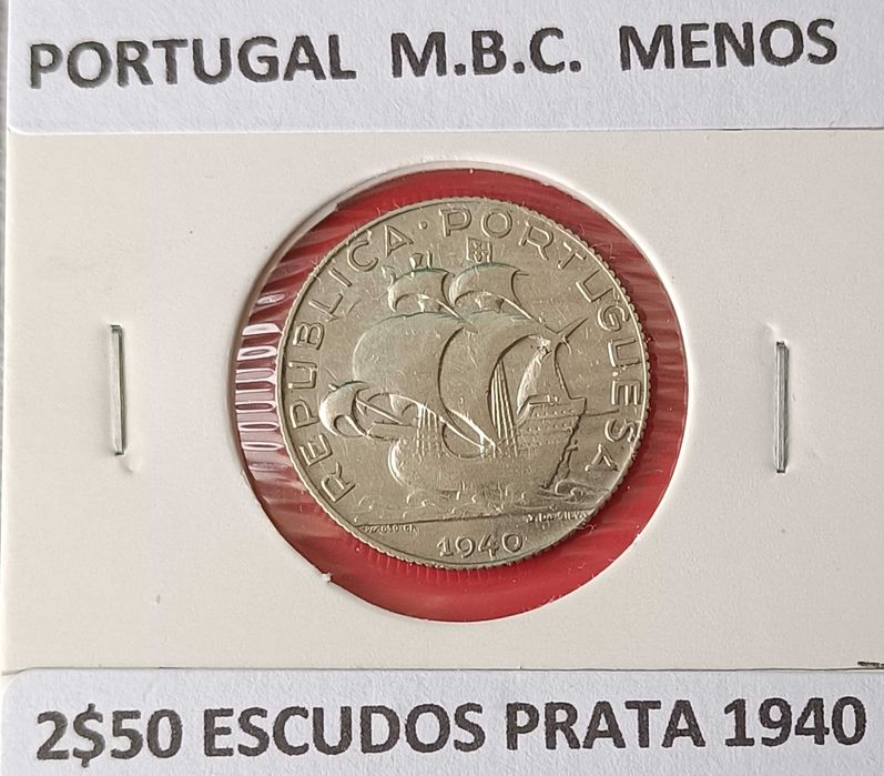 2 Moedas 2,50 escudos Prata 1940 , 1946  2ª República Portuguesa Prata