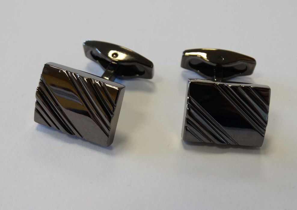 Spinki mankietowe do mankietów do koszuli nowe grafitowe połysk