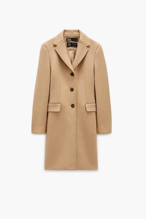 ZARA SuperLuksusowy Płaszcz 75% wełna camel Anja piękny XL