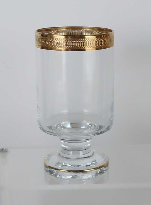 Garrafa com 12 copos em cristal - rebordo dourado