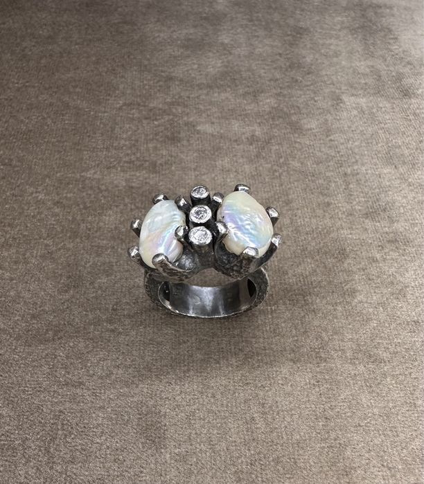 Anel em prata perolas e zirconeas