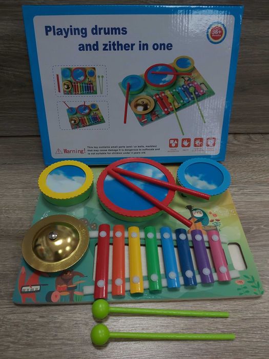 Nowy drewniany zestaw muzyczny ,perkusja ,bębenki ,cymbałki