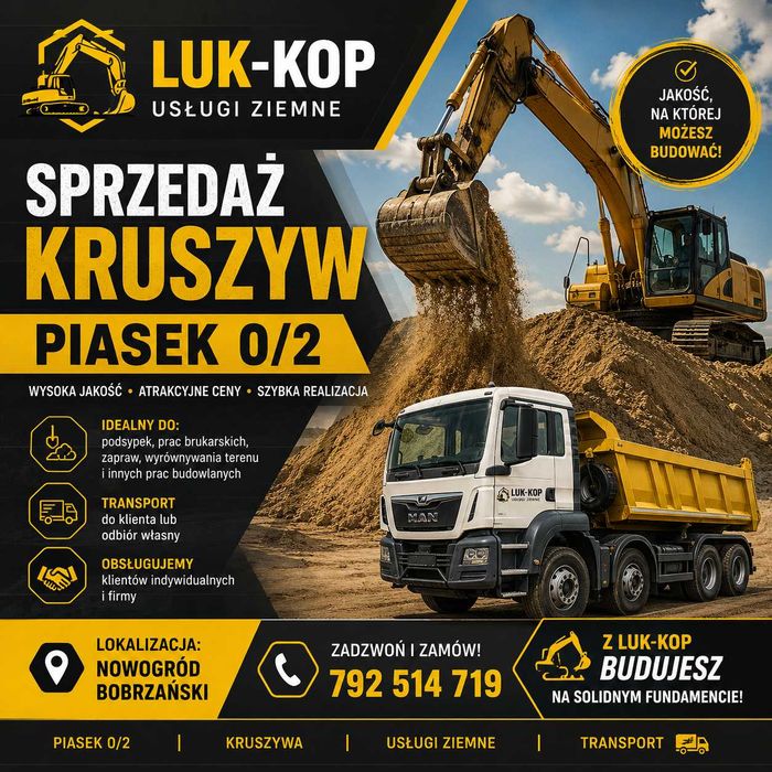 Piasek kruszywo 0/4, 0/2, 0/16, żwir 2/8, 8/16,16/32