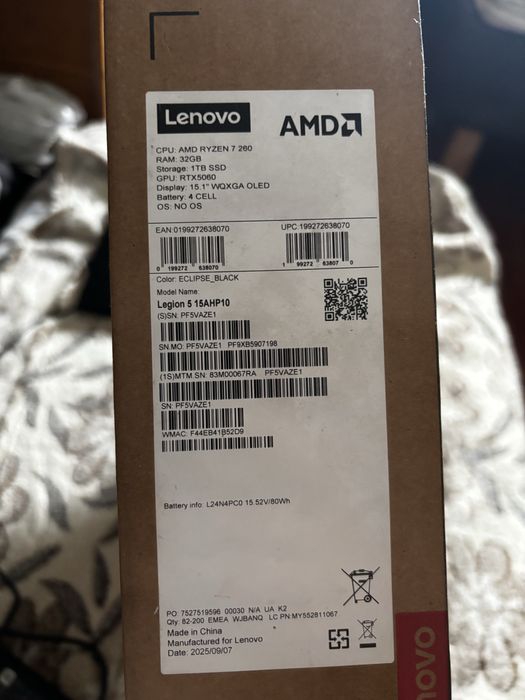 Продам ігровий ноутбук Ігровий ноутбук LENOVO Legion 5 15AHP10 Eclipse Black (83M00067RA)