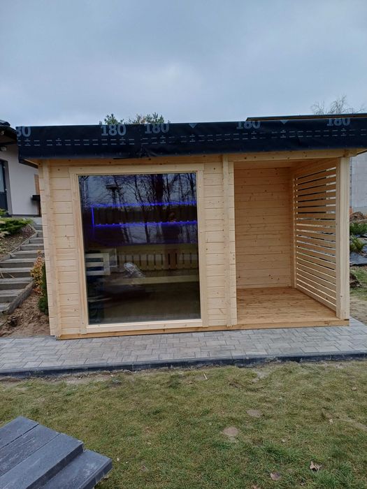 Sauna zewnętrzna z piecem harvia cylindro kamienie  przedsionek bal 58