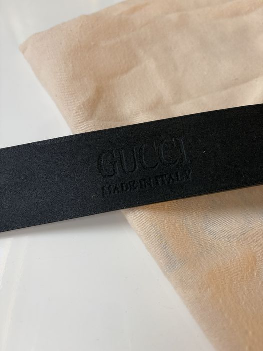 Skórzany czarny pasek z dużą ozdobną klamrą z perłami GG 105 cm