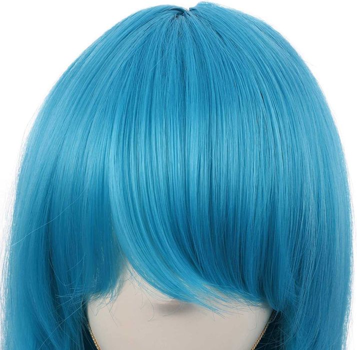 Peruca de cabelo longo de cor azul, nova