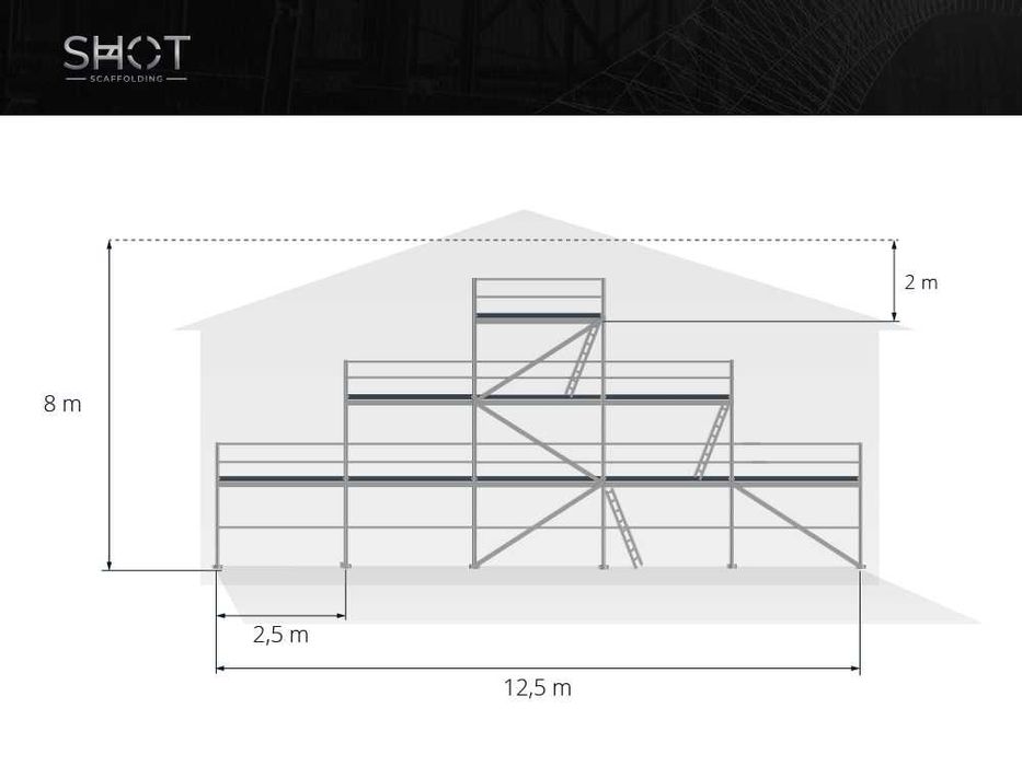 Rysztowanie aluminiowe na szczyt 8x12,5 Plettac podest 2,5m nowe kompl