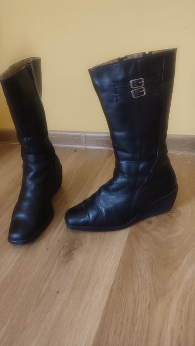 Kozaki skórzane zimowe damskie do pół łydki rozm. 38