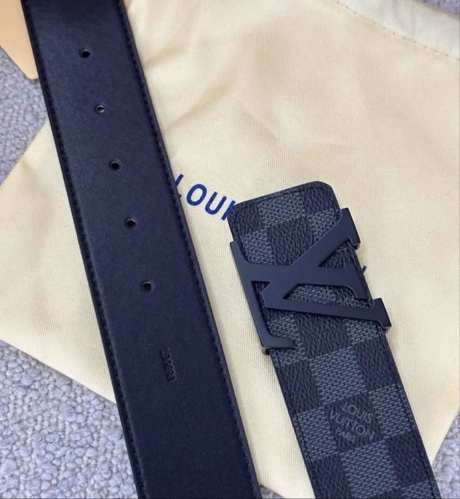 Кожанный Ремень Louis Vuitton c черной пряжкой LV люкс