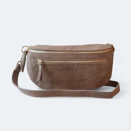 SKÓRA NARURALNA - Brązowa zamszowa saszetka nerka