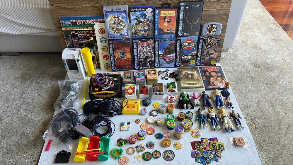 Jogos e acessórios Nintendo, Sega, Tazos, Pokémon, Dragon Ball, Yu-Gi-Oh