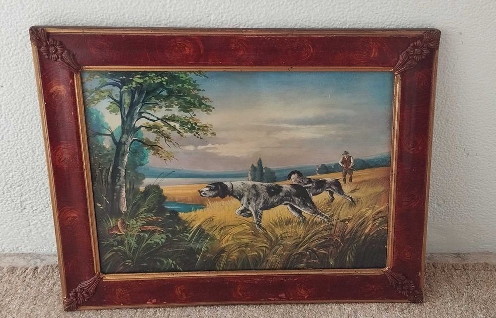 Moldura antiga com vidro e estampa
