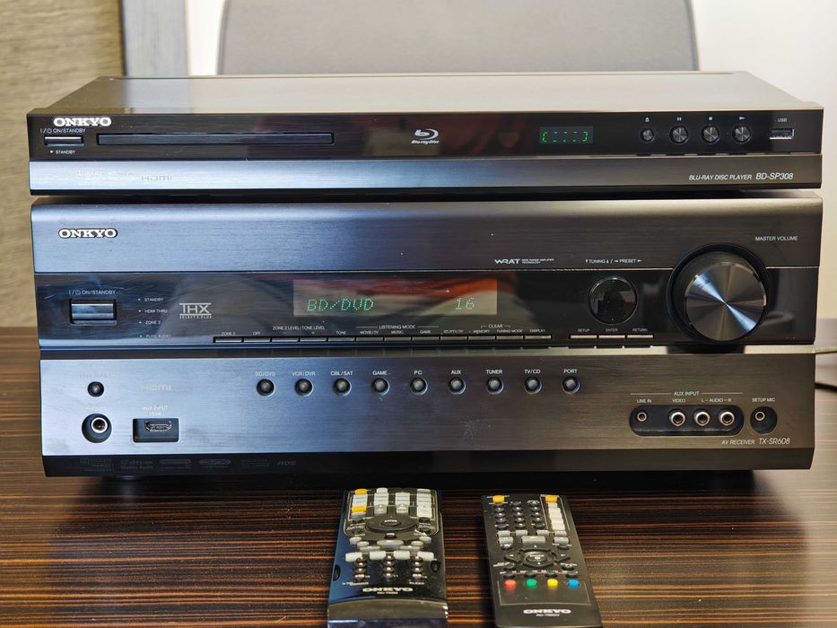 Zestaw Onkyo amplituner TX-SR608 + Blueray BD-SP308 + piloty Toruń