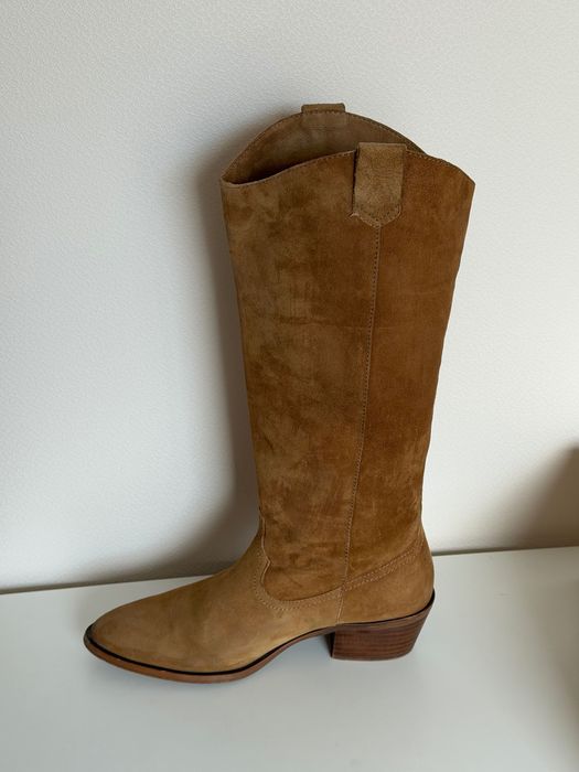 Чоботи Massimo Dutti, р.38, замша, cowboy style, колір: camel/тепла карамель
