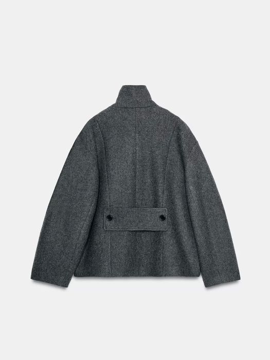 Сіре пальто з вовною комір стійкою