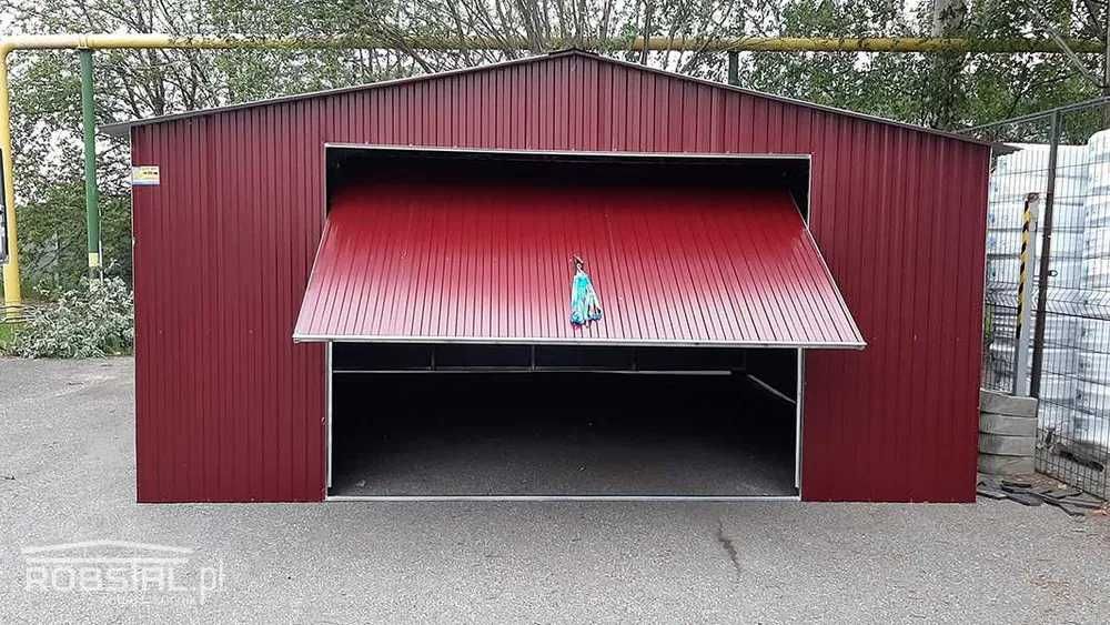 Garaż blaszany 5x6, 5x7, 5x5 ciemna wiśnia, brama uchylna