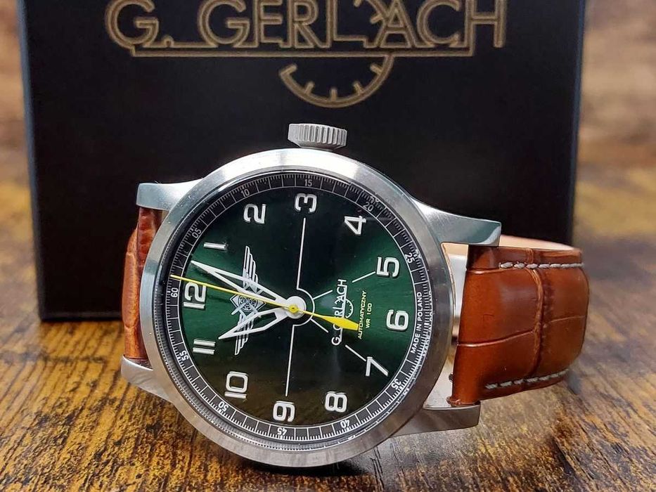 Zegarek męski Pilot automatyczny zielony Gerlach NOWY GWARANCJA SUPER!