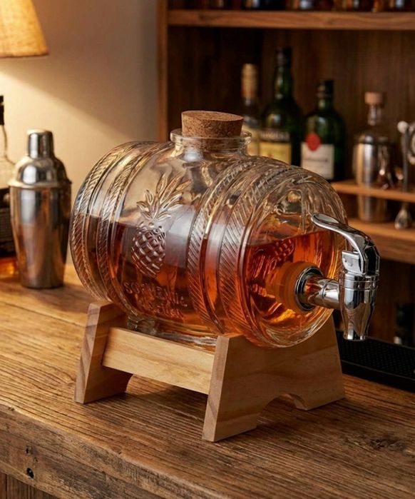 Karafka na Whisky Szklana Beczka Słój z Kranikiem na Alkohol Nowa