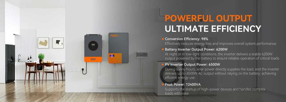 Гібридний інвертор  POW-HVM6.2KP 6200 Вт (12400 ВА) PV 8500W  48в 1Ф 220в UPS, ДБЖ .Наявність