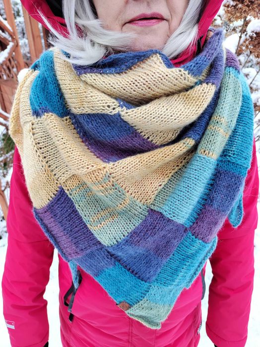 Chusta trójkątna szal wełna merino HANDMADE