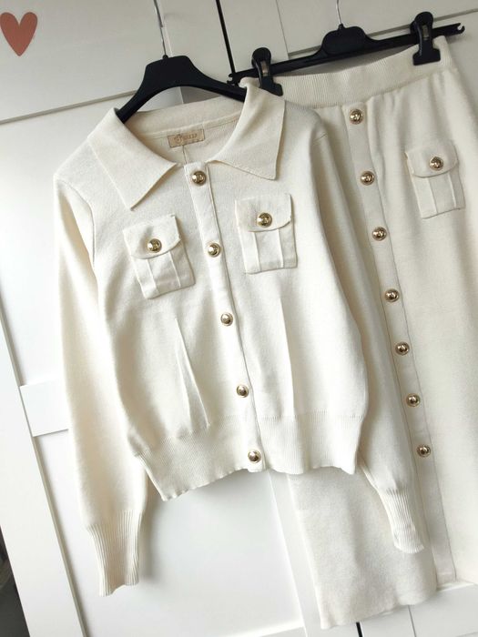 Extra komplet spódnica midi maxi sweter dzianina knit wiskoza