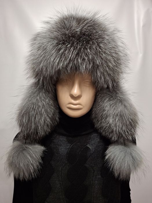 Шапка вушанка з чорнобуркою, песцем