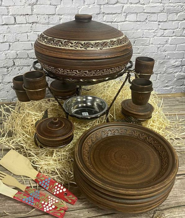 Садж кованный для шашлыка из глины подачи мясных блюд 3.5 л жаровня