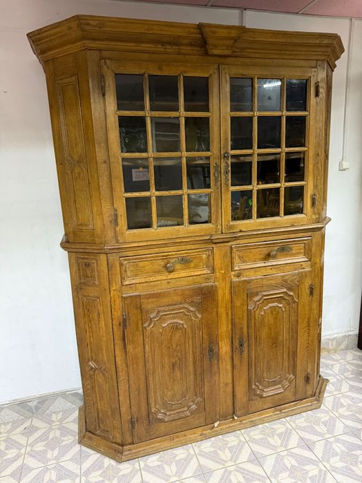 Kredens dębowy – antyk, masywny, przeszklony DOWÓZ DO DOMU