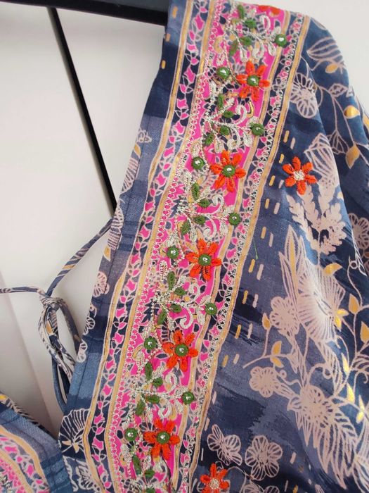 Boho haftowana sukienka jedwab maxi na lato M L XL