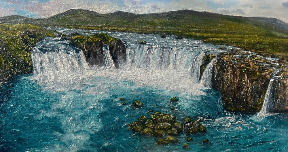 Картина масло водопад 70х160см
