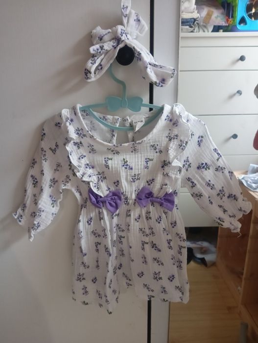 Śliczna bawełniana sukienka + opaska 68