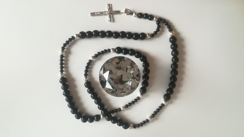 Różaniec ozdobny naszyjnik męski onyks srebro 925 biżuteria prezent