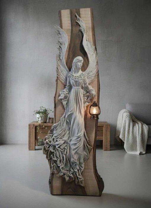 Duży Anioł z Latarenką 98 cm – Rękodzieło z Drewna Orzech | Prezent