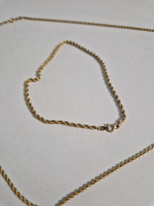 Piękny Złoty Komplet Zestaw Kordel 585 14K Łańcuszek + Bransoletka